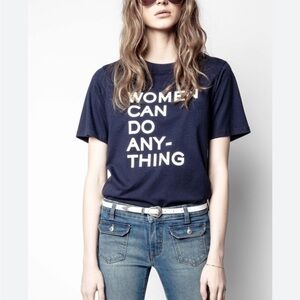 Zadig and Voltaire Women Can Do Anything Tshirt Cotton Black Slim Fit Top XS NEW